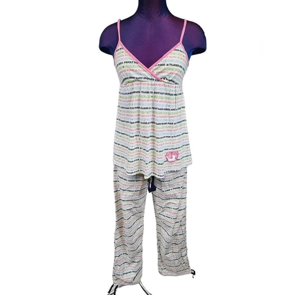 Disney Colorful Tinkerbell‎ Babydoll 2 Piece Pajama Set Size XS/S Women's C2